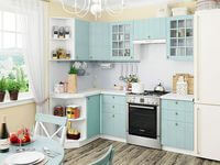 Небольшая угловая кухня в голубом и белом цвете Новороссийск